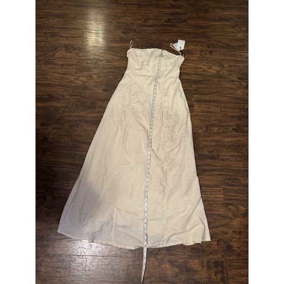 Japna Beige Linen Blend Tie Bow Back Sun Dress Minimalist Womens Large - Picture 2 of 8